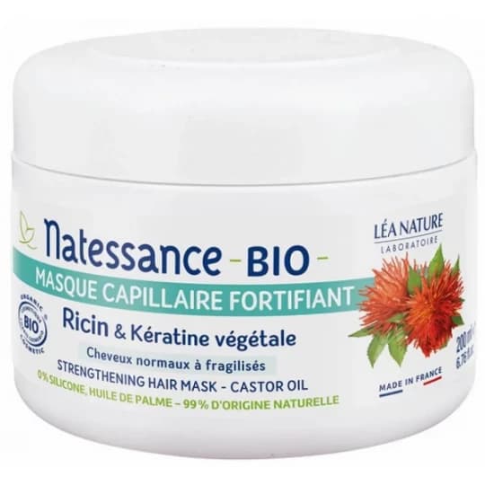 Natessance Masque Capillaire Fortifiant Ricin Bio Kératine Végétale 200 ml